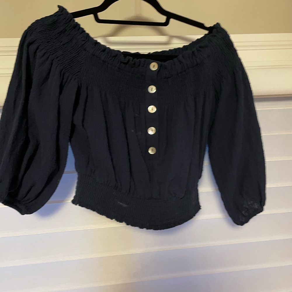 Off shoulder blue crop top